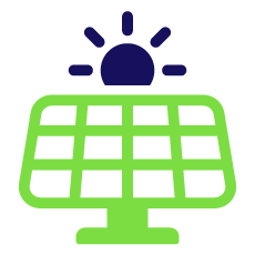 Icono placas solares con el sol